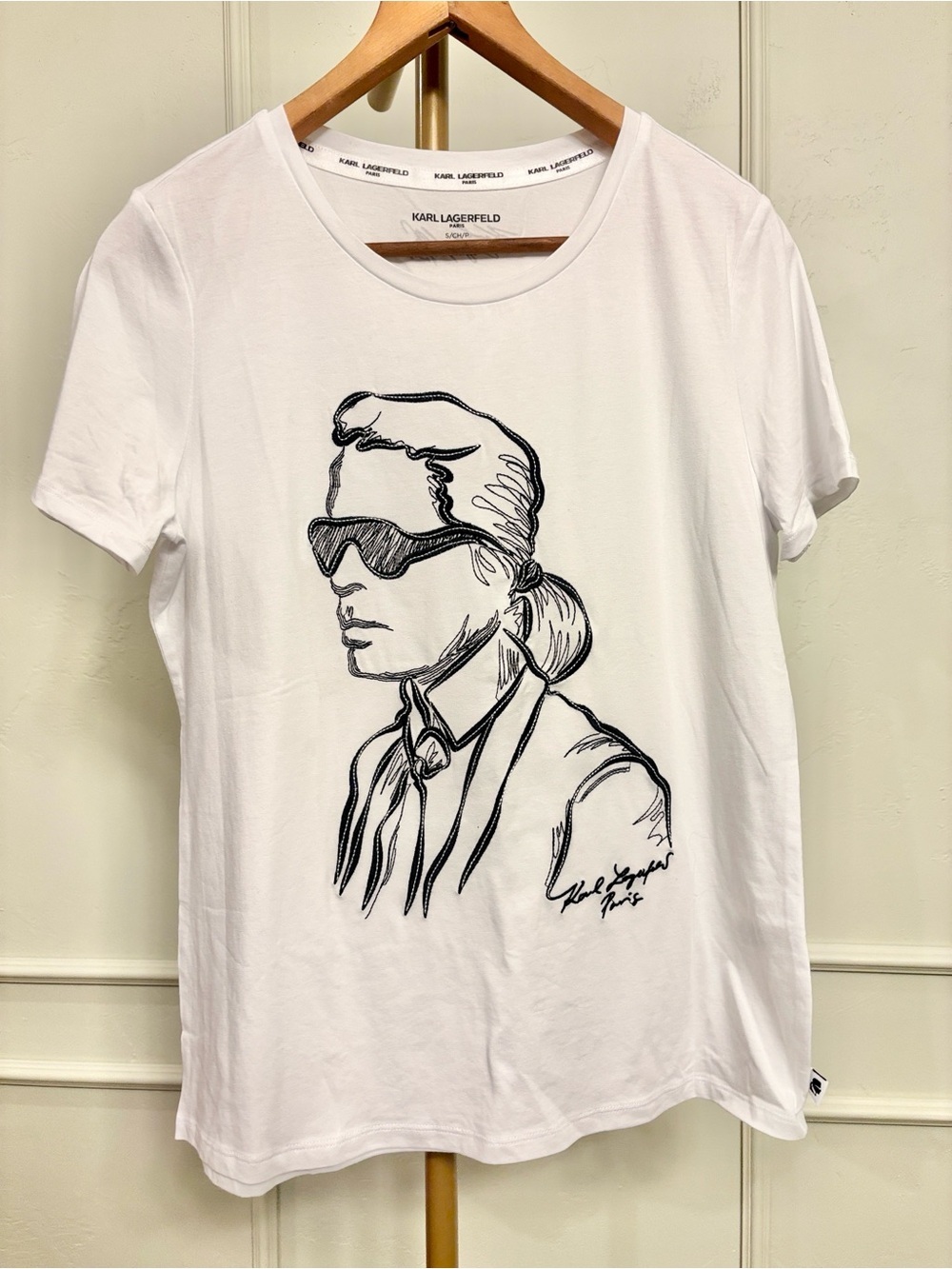Karl Lagerfeld White Short-Sleeve Graphic Crewneck Tee MSRP $78 Sm